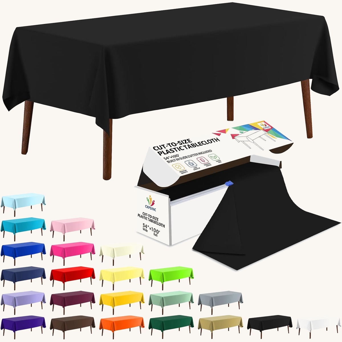 CXPSINC Black table cover roll, 54 in x 100 ft