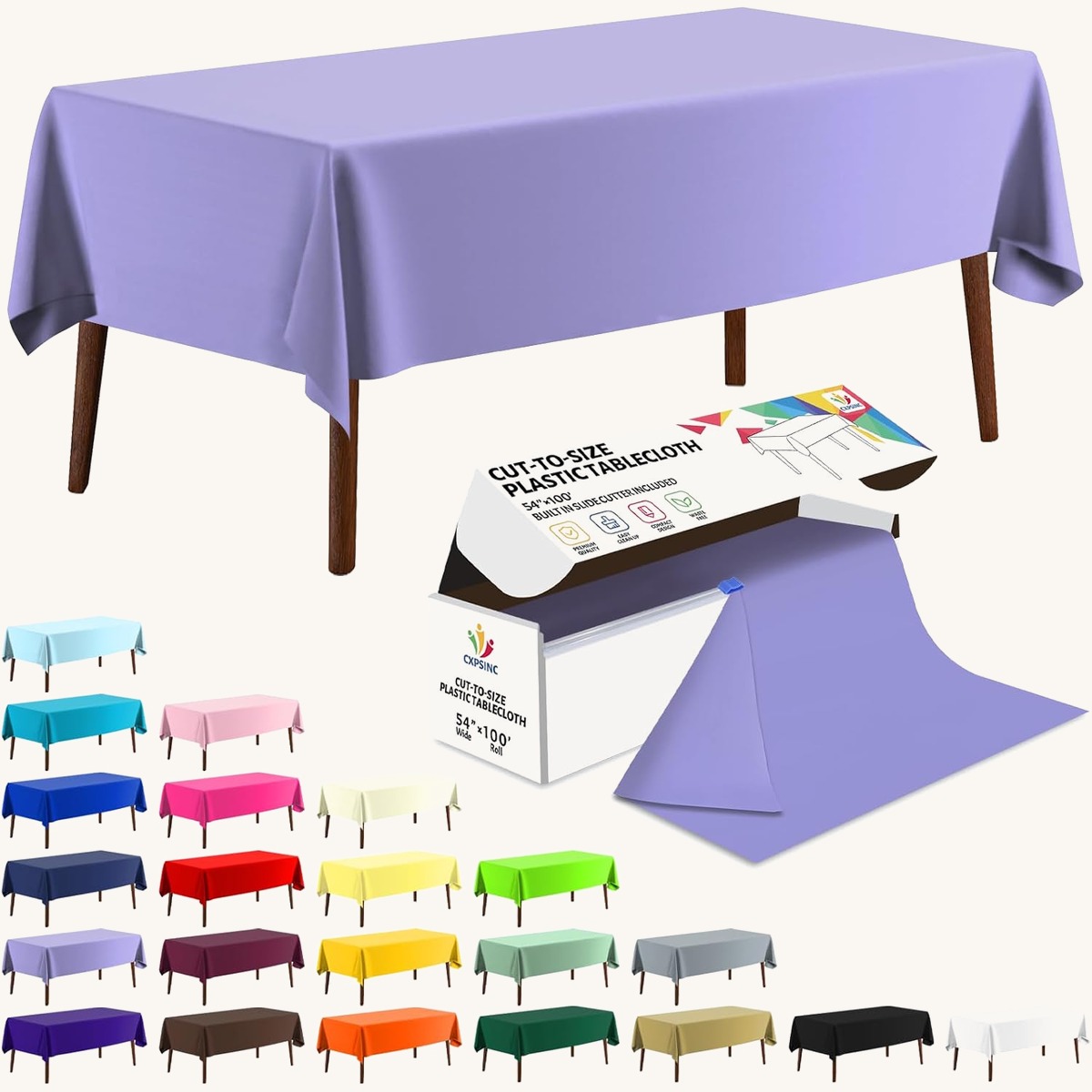 CXPSINC Purple table cover roll, 54 in x 100 ft