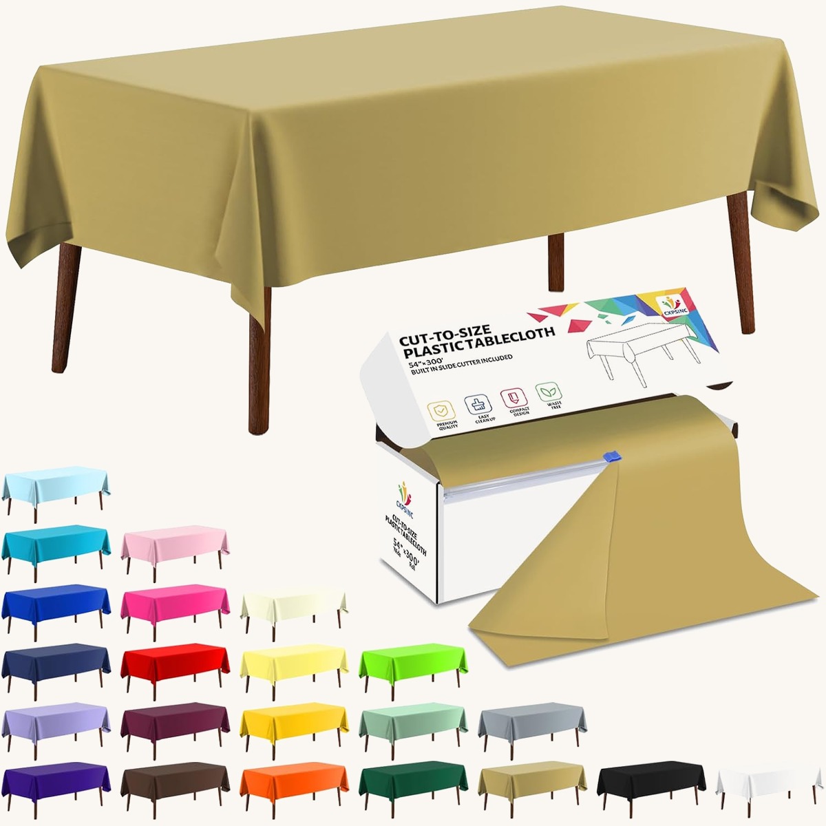 CXPSINC Gold table cover roll, 54 in x 300 ft
