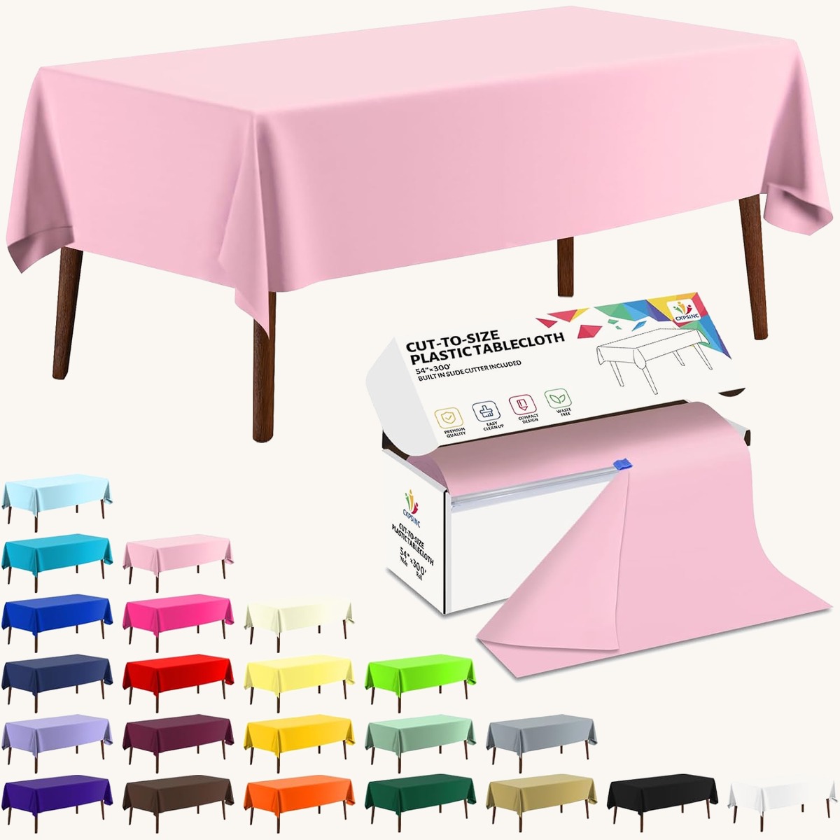 CXPSINC Pink table cover roll, 54 in x 300 ft