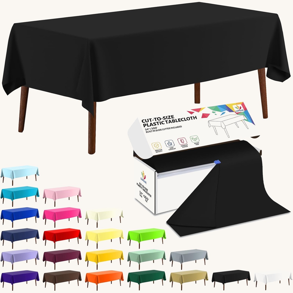 CXPSINC Black table cover roll, 54 in x 300 ft
