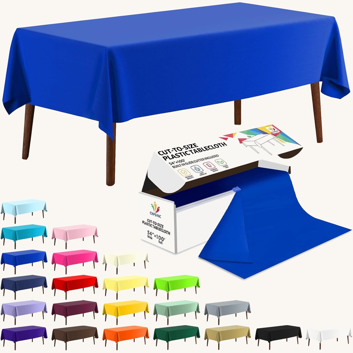 CXPSINC Blue table cover roll, 54 in x 100 ft