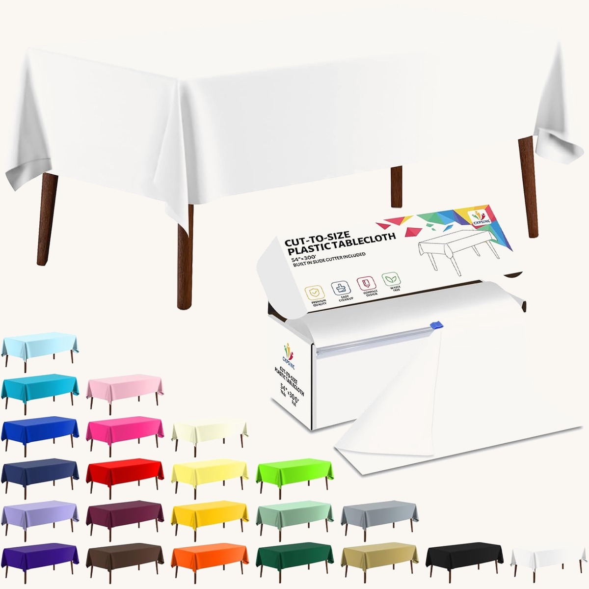 CXPSINC White table cover roll, 54 in x 300 ft
