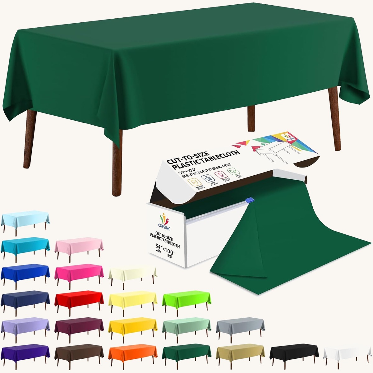 CXPSINC Green table cover roll, 54 in x 100 ft