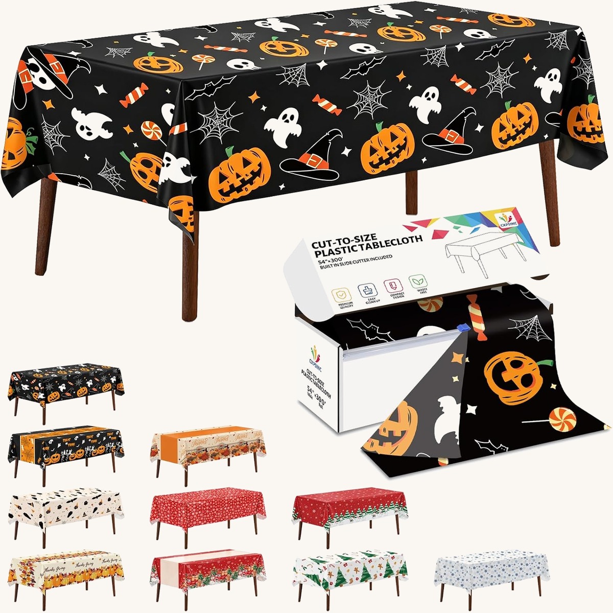 CXPSINC Halloween printed table cover roll, 54 in x 300 ft