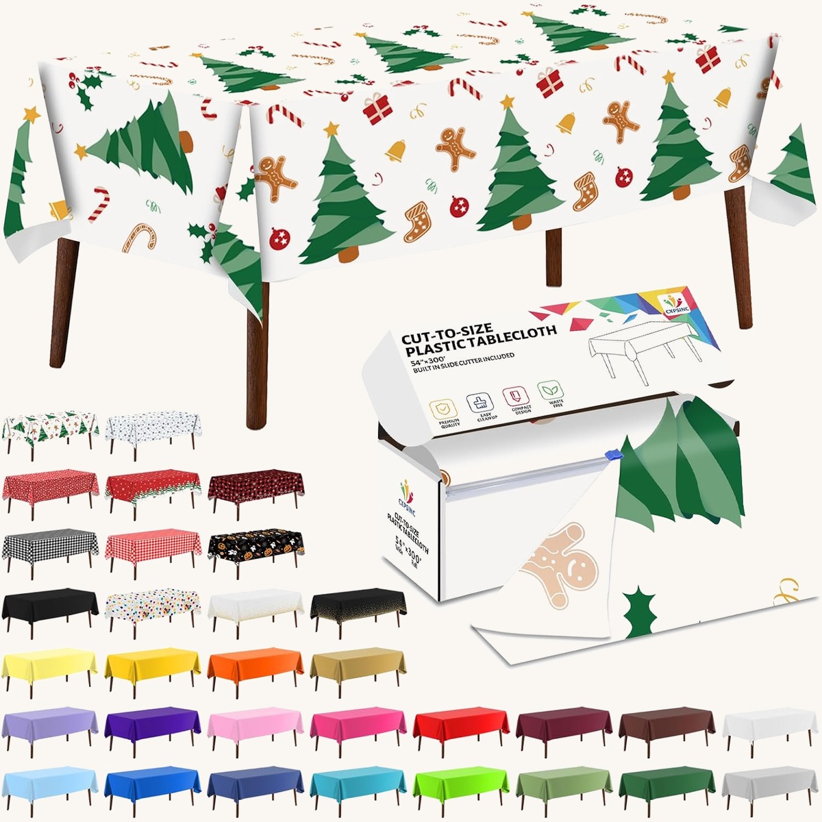 CXPSINC Christmas printed table cover roll, 54 in x 300 ft
