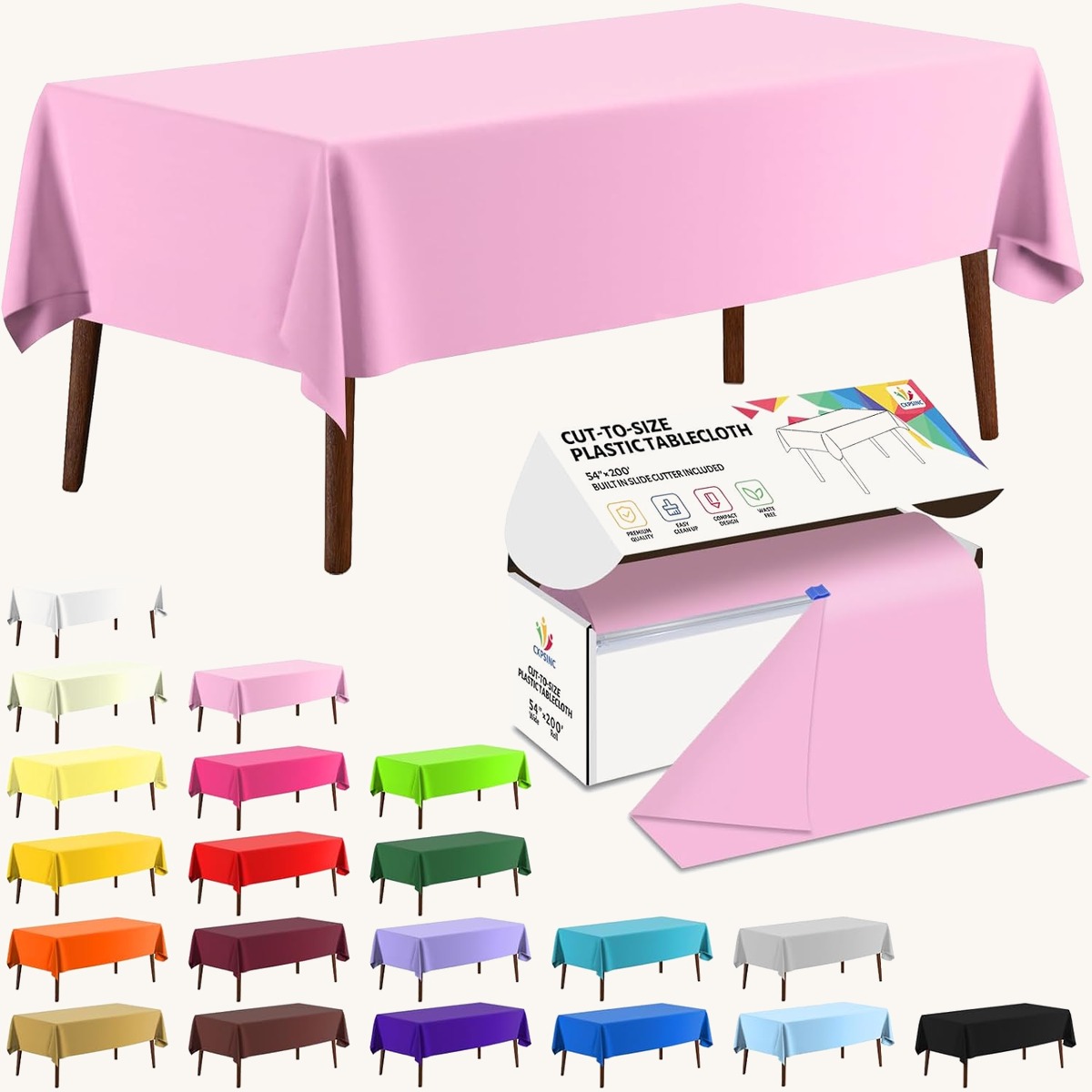 CXPSINC Pink table cover roll, 54 in x 200 ft
