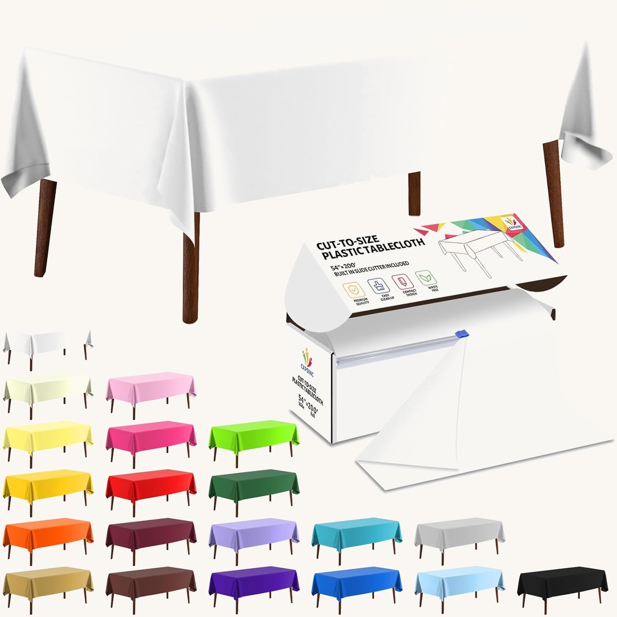 CXPSINC White table cover roll, 54 in x 200 ft