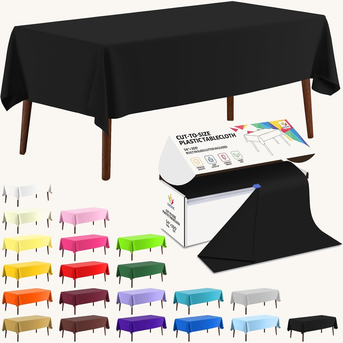 CXPSINC Black table cover roll, 54 in x 200 ft
