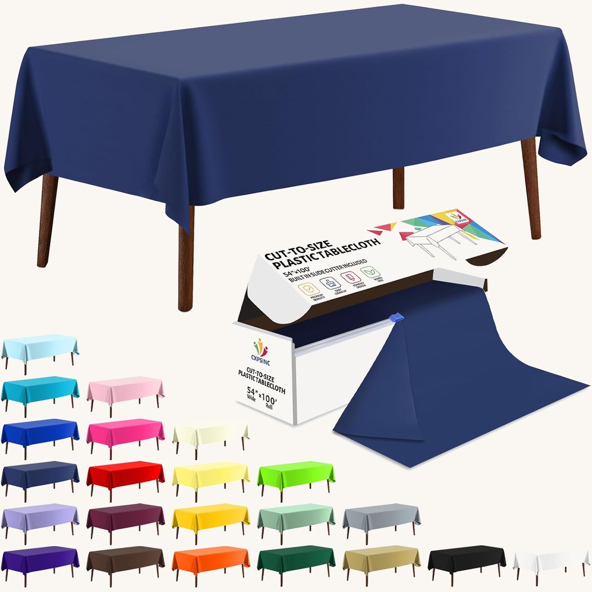 CXPSINC Navy Blue table cover roll, 54 in x 100 ft