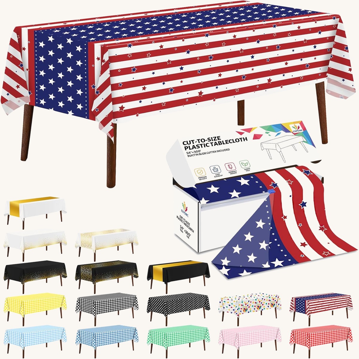 CXPSINC Patriotic printed table cover roll, 54 in x 300 ft