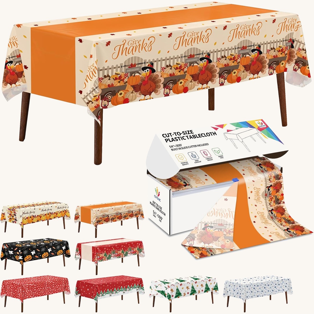 CXPSINC Thanksgiving printed table cover roll, 54 in x 200 ft