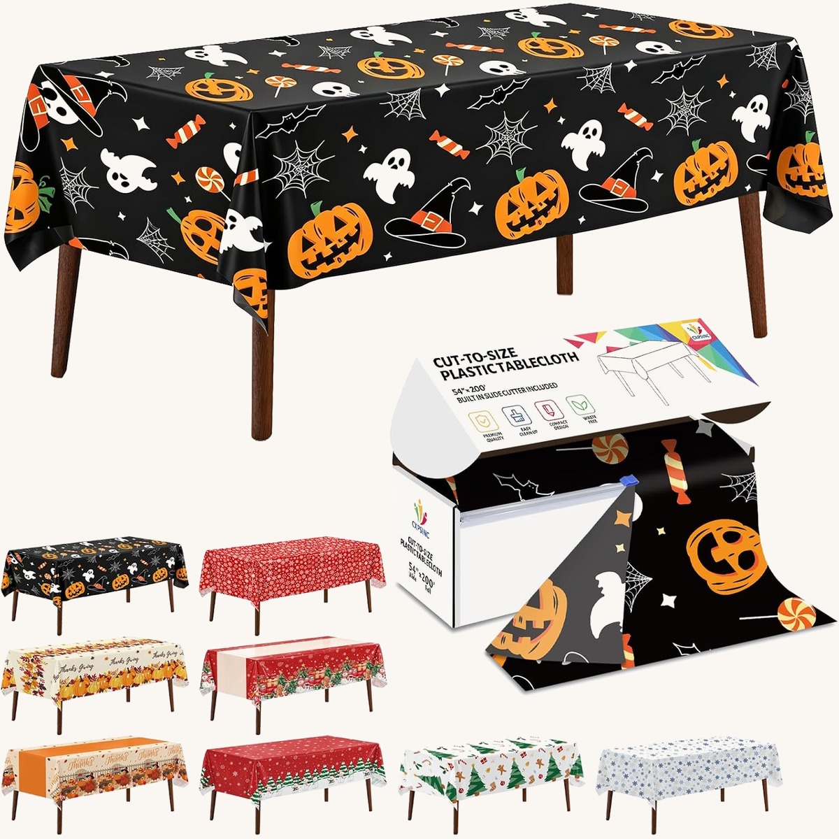 CXPSINC Halloween printed table cover roll, 54 in x 200 ft